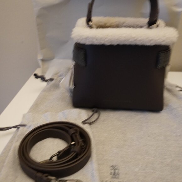 Brunello Cucinelli Essence Bag Brown Leather SM Top Handle Monili Crossbody New - Picture 9 of 9